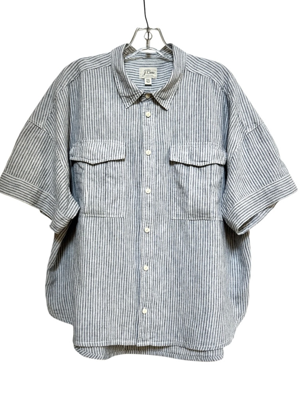 J. Crew Navy and White Striped Button-Down Shirt Linen Blend Sz XXL - Picture 9 of 9